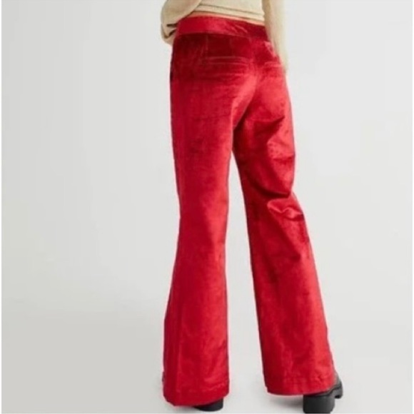 Free People Walk With You Velvet High Rise Trousers in Cherry Juice Size 14 - Picture 14 of 14
